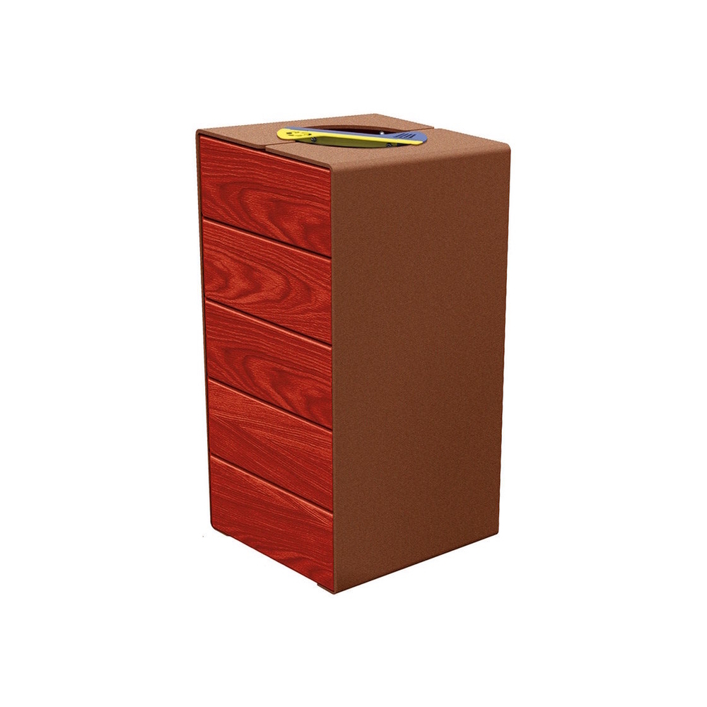 Corbeille KUB tri sélectif acier et bois Aspect Corten - lasuré acajou - PROCITY - 306181.S025.ACAJ