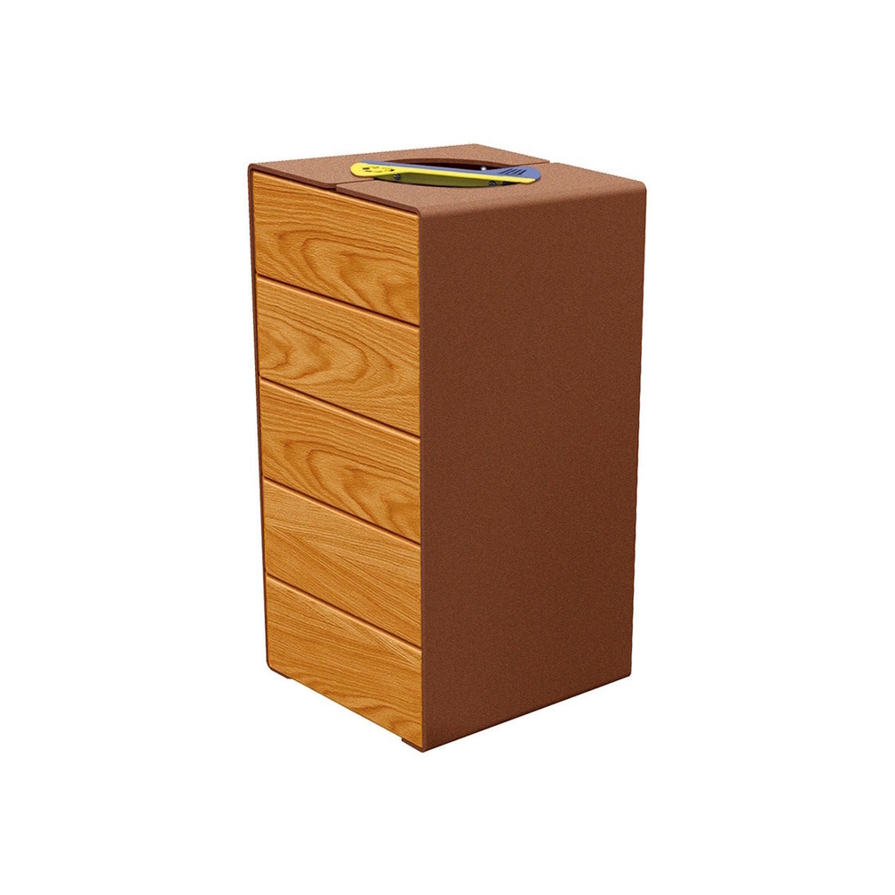 Corbeille KUB tri sélectif acier et bois Aspect Corten - lasuré chêne clair - PROCITY - 306181.S025.CHEC
