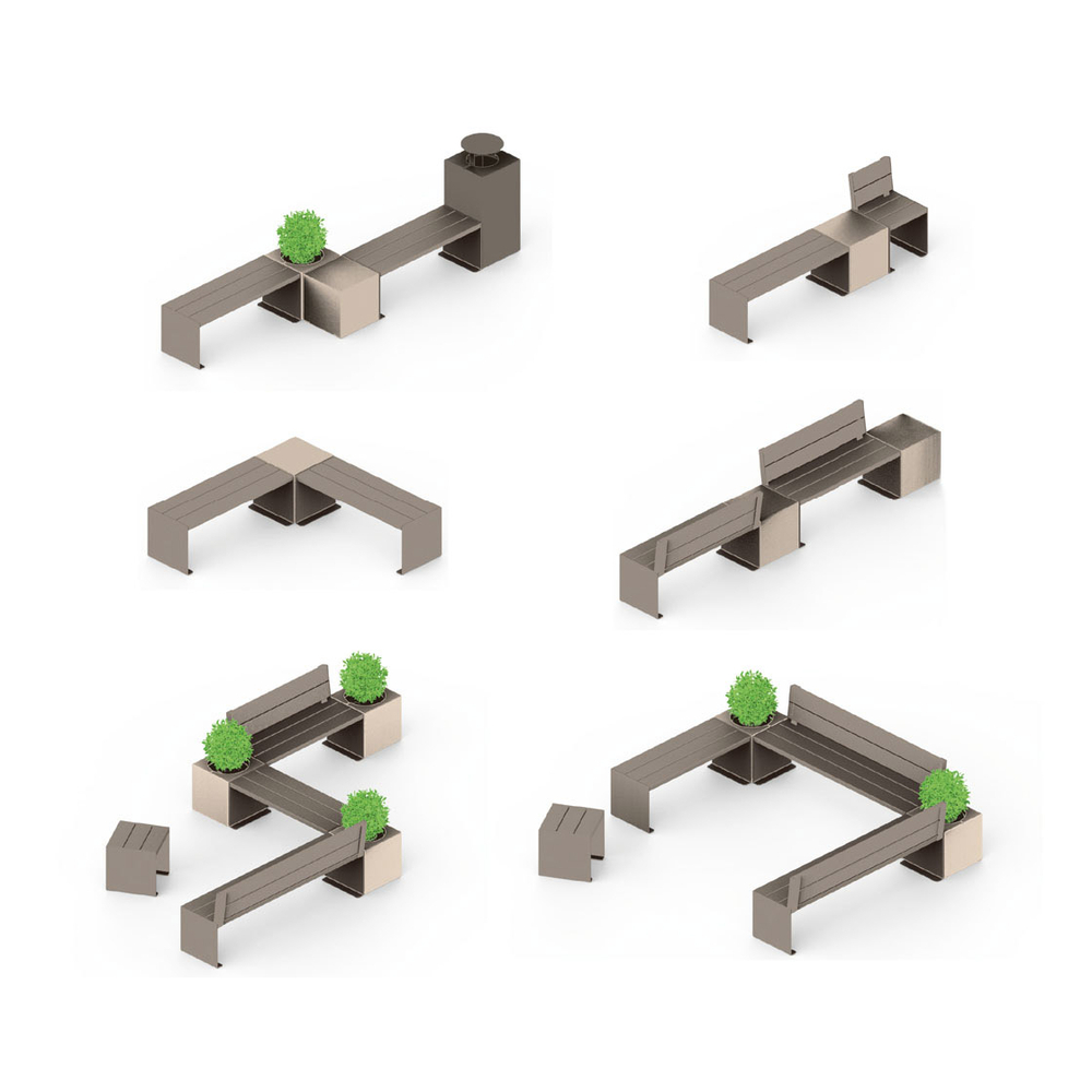 Banquette KUB acier et bois RAL7044 - lasuré chêne clair - 1200mm - PROCITY - 306390.7044.CHEC