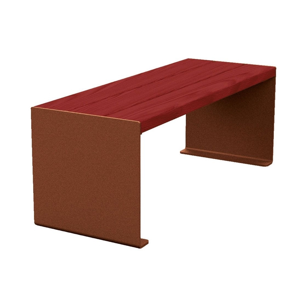 Banquette KUB acier et bois Aspect Corten - lasuré acajou - 1200mm - PROCITY - 306390.S025.ACAJ