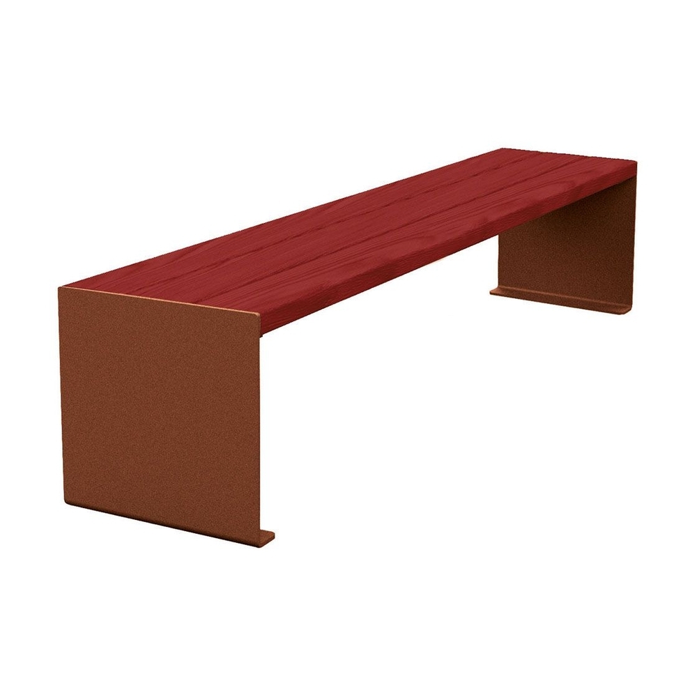 Banquette KUB acier et bois Aspect Corten - lasuré acajou - 1800mm - PROCITY - 306392.S025.ACAJ