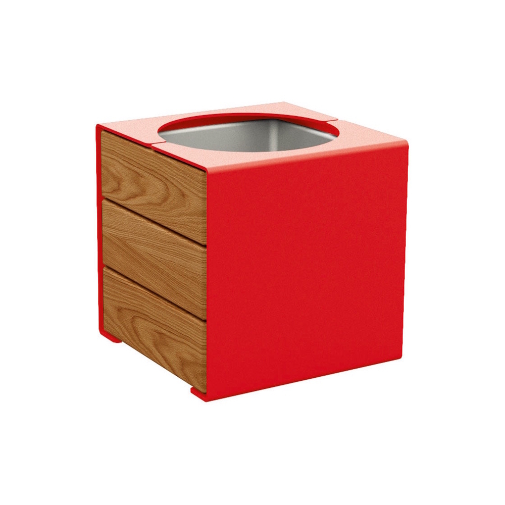 Bac à palmier KUB acier et bois RAL3020 - lasuré chêne clair - PROCITY - 306422.3020.CHEC