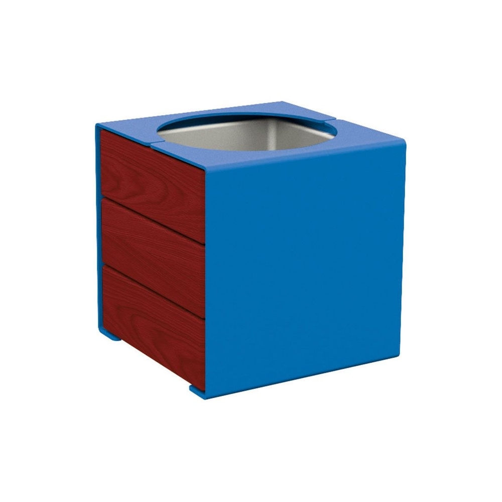 Bac à palmier KUB acier et bois RAL5010 - lasuré acajou - PROCITY - 306422.5010.ACAJ