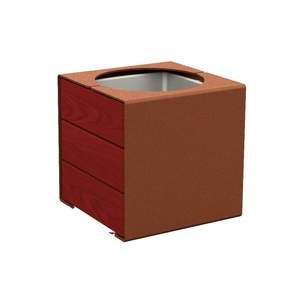 Bac à palmier KUB acier et bois Aspect Corten - lasuré acajou - PROCITY - 306422.S025.ACAJ