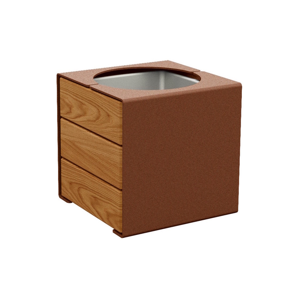 Bac à palmier KUB acier et bois Aspect Corten - lasuré chêne clair - PROCITY - 306422.S025.CHEC