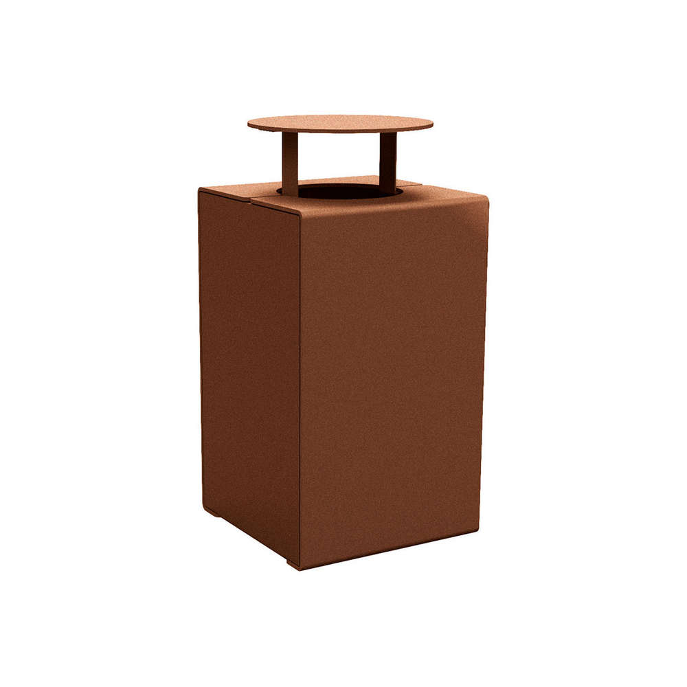Corbeille KUB acier Aspect Corten - Version couvercle - PROCITY - 306483.S025
