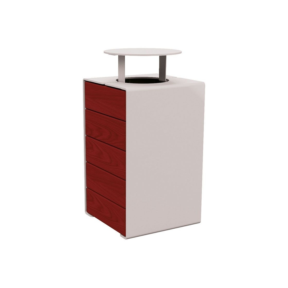 Corbeille KUB acier et bois RAL7044 - lasuré acajou - Version couvercle - PROCITY - 306488.7044.ACAJ
