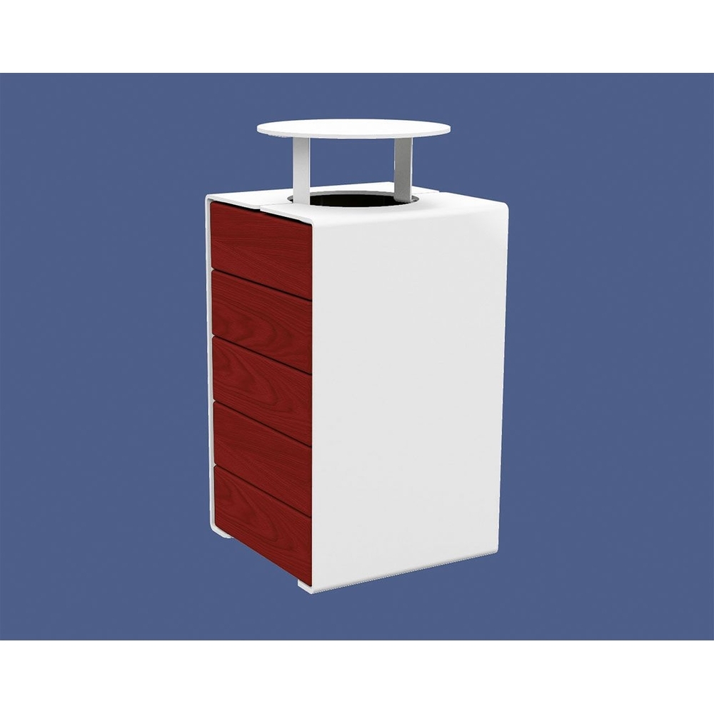 Corbeille KUB acier et bois RAL9010 - lasuré acajou - Version couvercle - PROCITY - 306488.9010.ACAJ