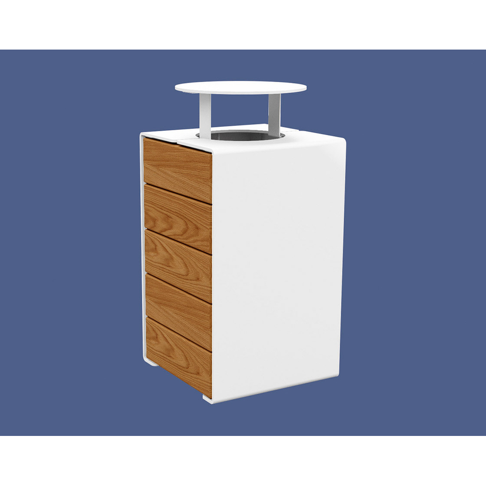 Corbeille KUB acier et bois RAL9010 - lasuré chêne clair - Version couvercle - PROCITY - 306488.9010.CHEC
