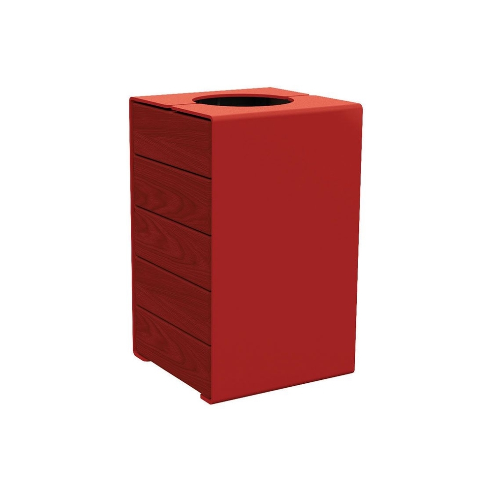 Corbeille KUB acier et bois RAL3004 - lasuré acajou - Version sans couvercle - PROCITY - 306489.3004.ACAJ