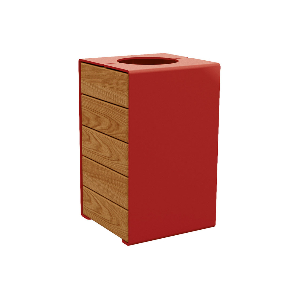 Corbeille KUB acier et bois RAL3004 - lasuré chêne clair - Version sans couvercle - PROCITY - 306489.3004.CHEC