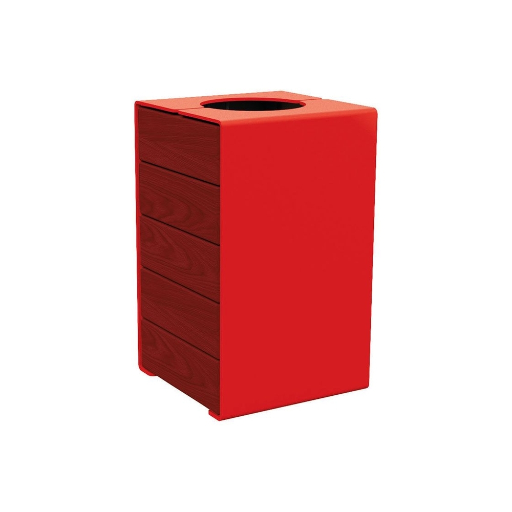 Corbeille KUB acier et bois RAL3020 - lasuré acajou - Version sans couvercle - PROCITY - 306489.3020.ACAJ