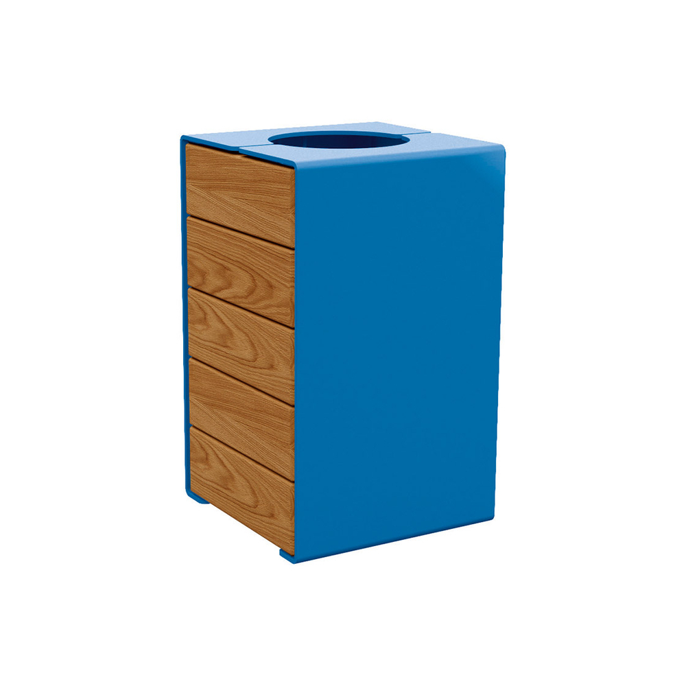 Corbeille KUB acier et bois RAL5010 - lasuré chêne clair - Version sans couvercle - PROCITY - 306489.5010.CHEC