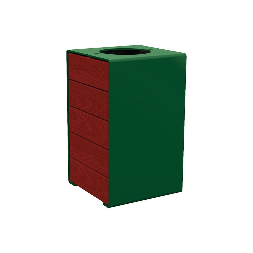 Corbeille KUB acier et bois RAL6005 - lasuré acajou - Version sans couvercle - PROCITY - 306489.6005.ACAJ