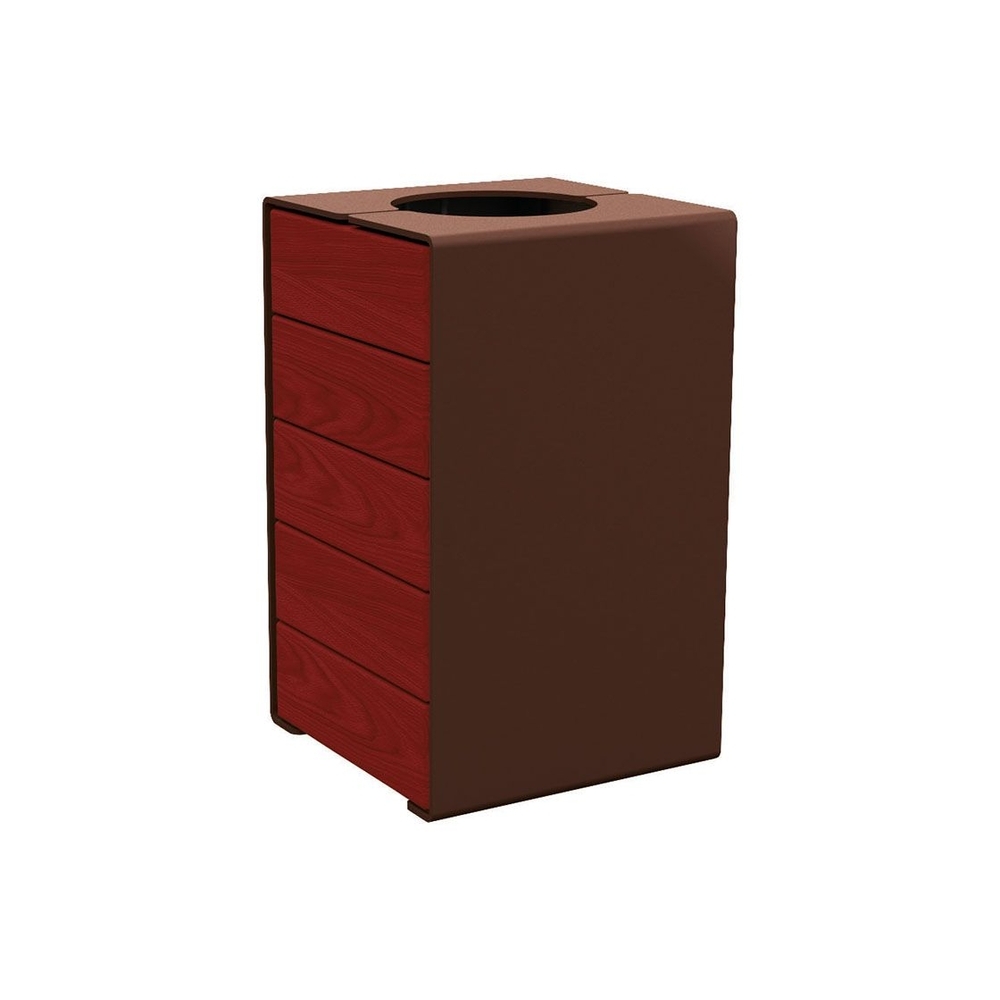 Corbeille KUB acier et bois RAL8017 - lasuré acajou - Version sans couvercle - PROCITY - 306489.8017.ACAJ