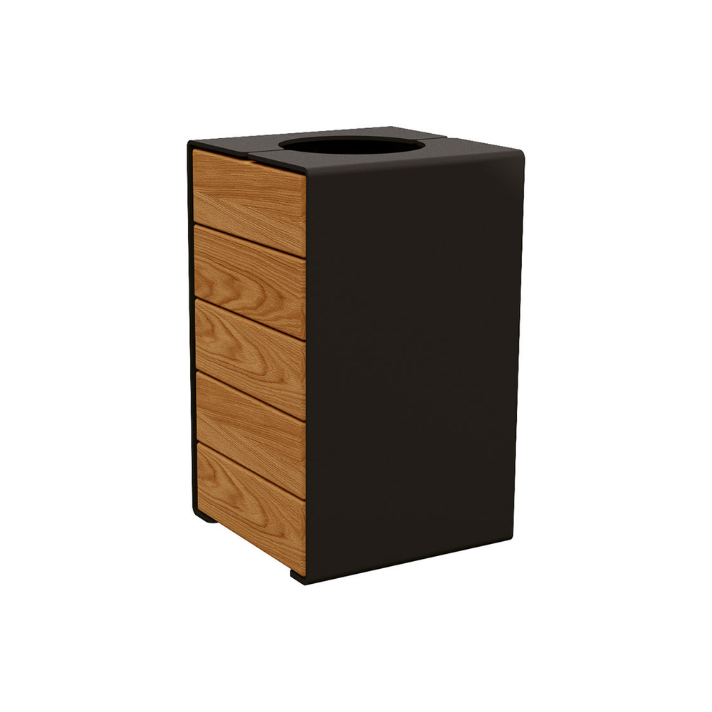 Corbeille KUB acier et bois RAL9005 - lasuré chêne clair - Version sans couvercle - PROCITY - 306489.9005.CHEC