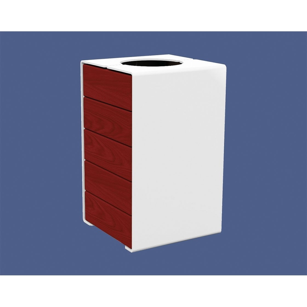 Corbeille KUB acier et bois RAL9010 - lasuré acajou - Version sans couvercle - PROCITY - 306489.9010.ACAJ