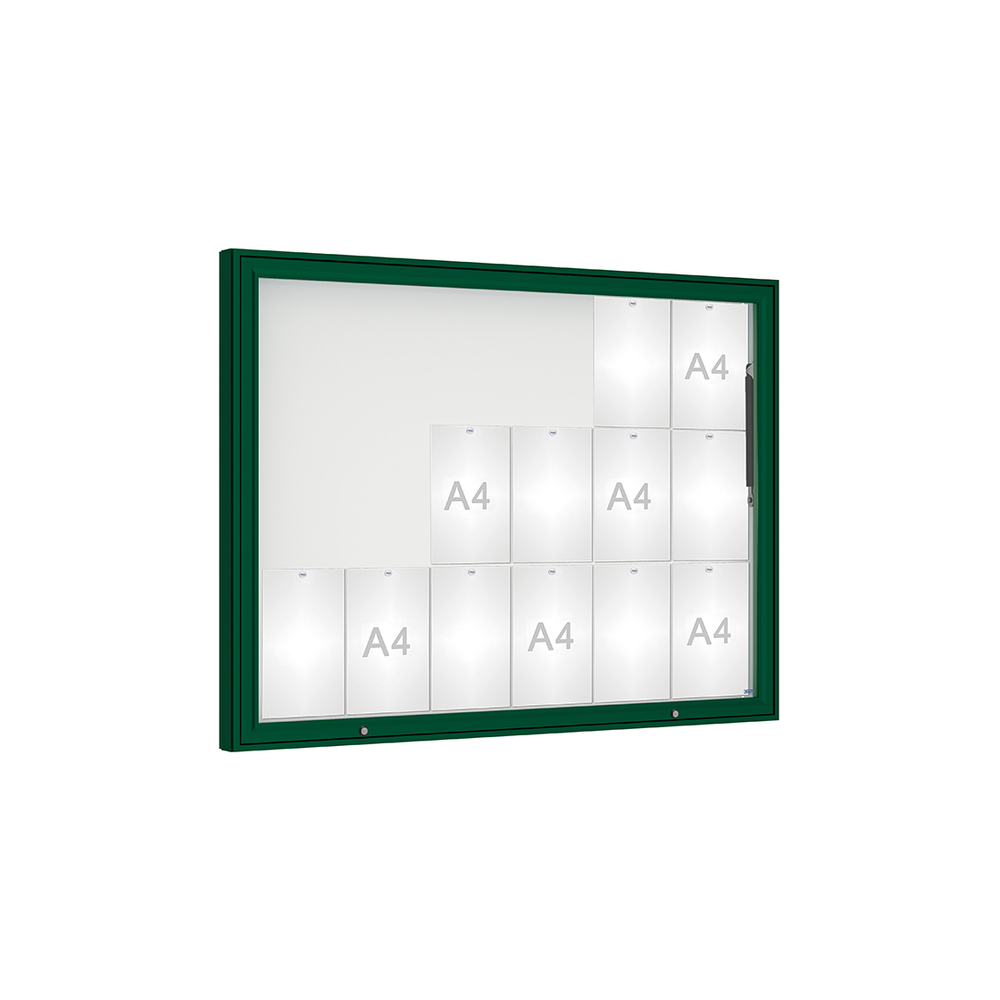 Vitrine 1000mm RAL6005 - Verre sécurisé - 18 A4 - 1000x1350mm - PROCITY - 407401.6005