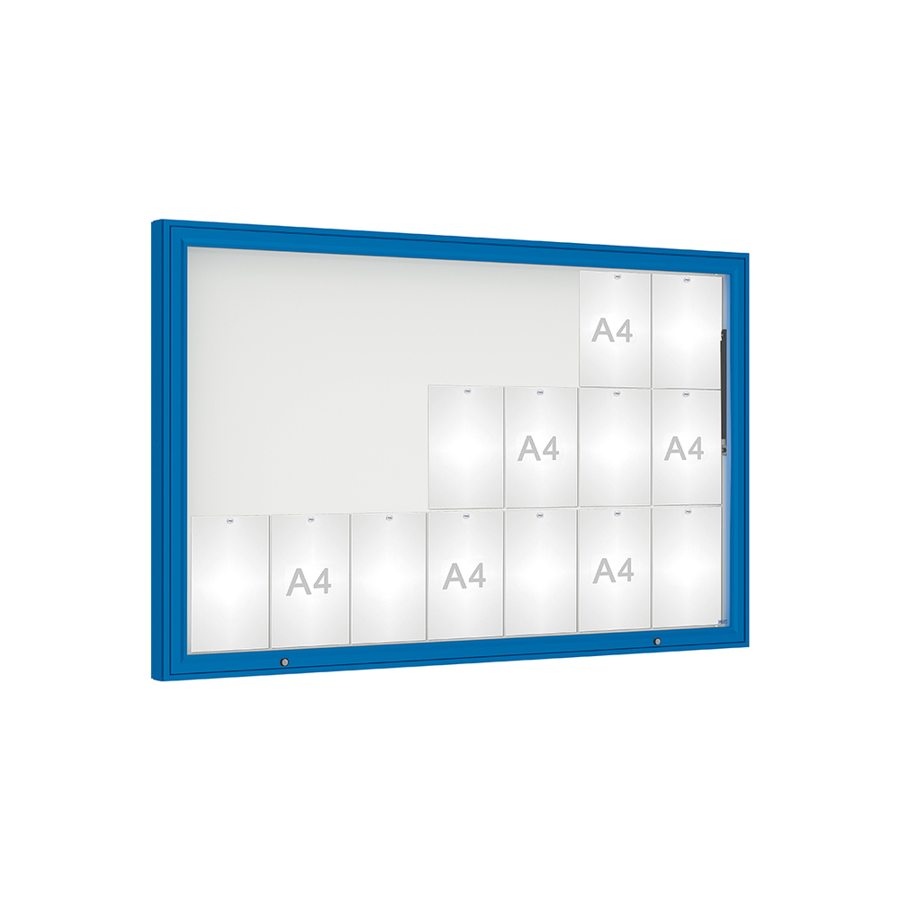 Vitrine 1000mm RAL5010 - Verre sécurisé - 21 A4 - 1000x1600mm - PROCITY - 407402.5010
