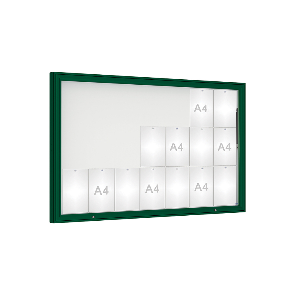 Vitrine 1000mm RAL6005 - Verre sécurisé - 21 A4 - 1000x1600mm - PROCITY - 407402.6005