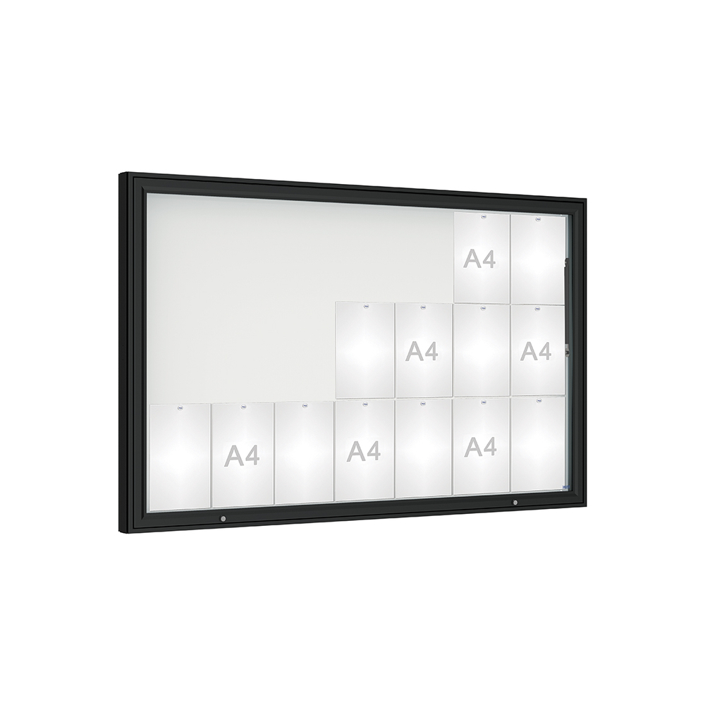 Vitrine 1000mm RAL9005 - Verre sécurisé - 21 A4 - 1000x1600mm - PROCITY - 407402.9005