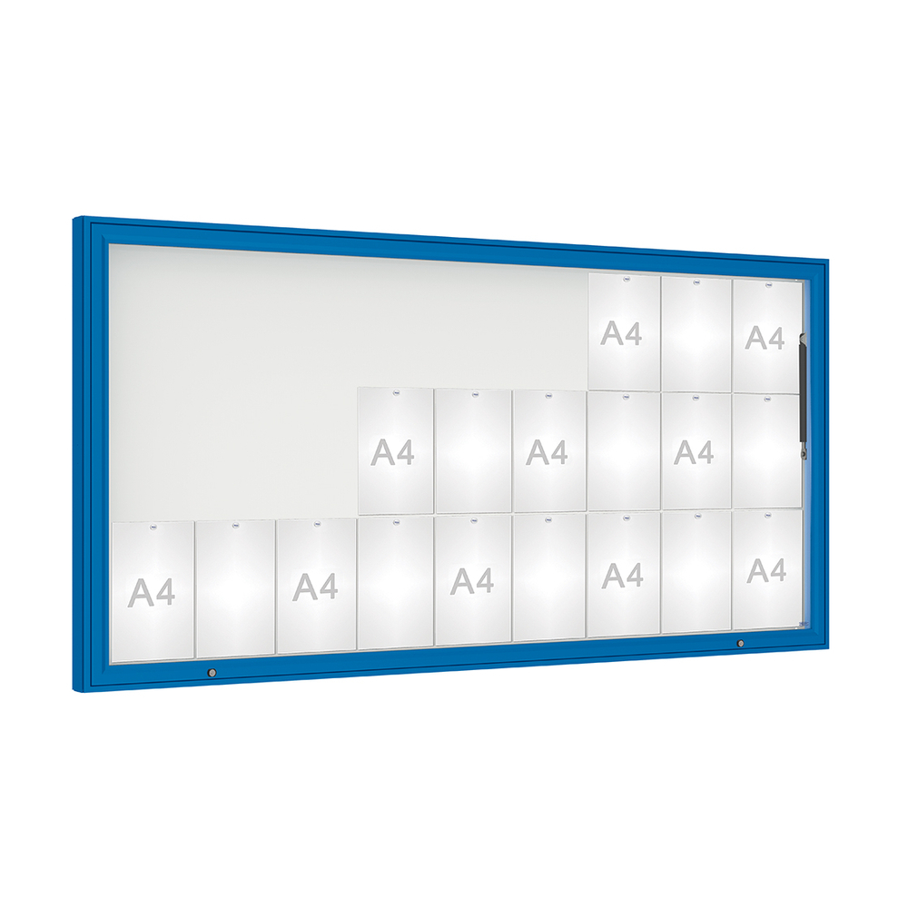 Vitrine 1000mm RAL5010 - Verre sécurisé - 27 A4 - 1000x2010mm - PROCITY - 407403.5010
