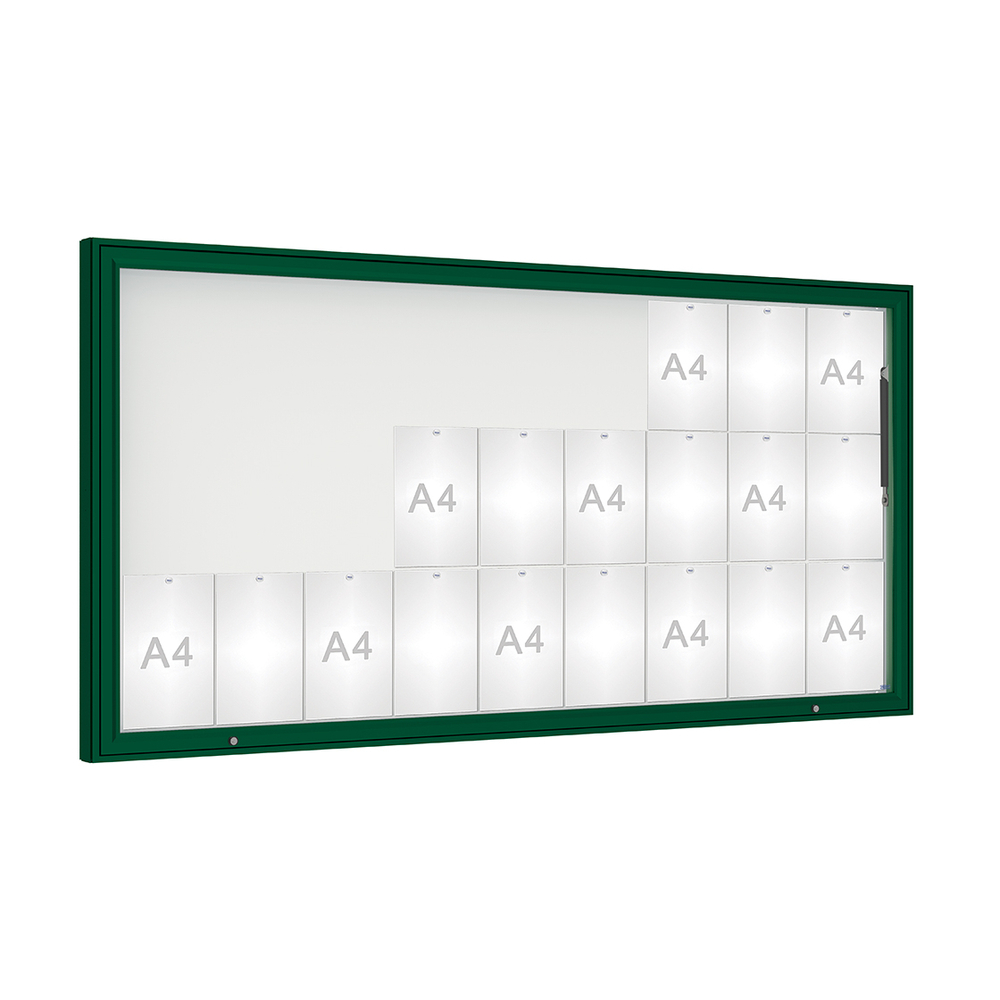 Vitrine 1000mm RAL6005 - Verre sécurisé - 27 A4 - 1000x2010mm - PROCITY - 407403.6005