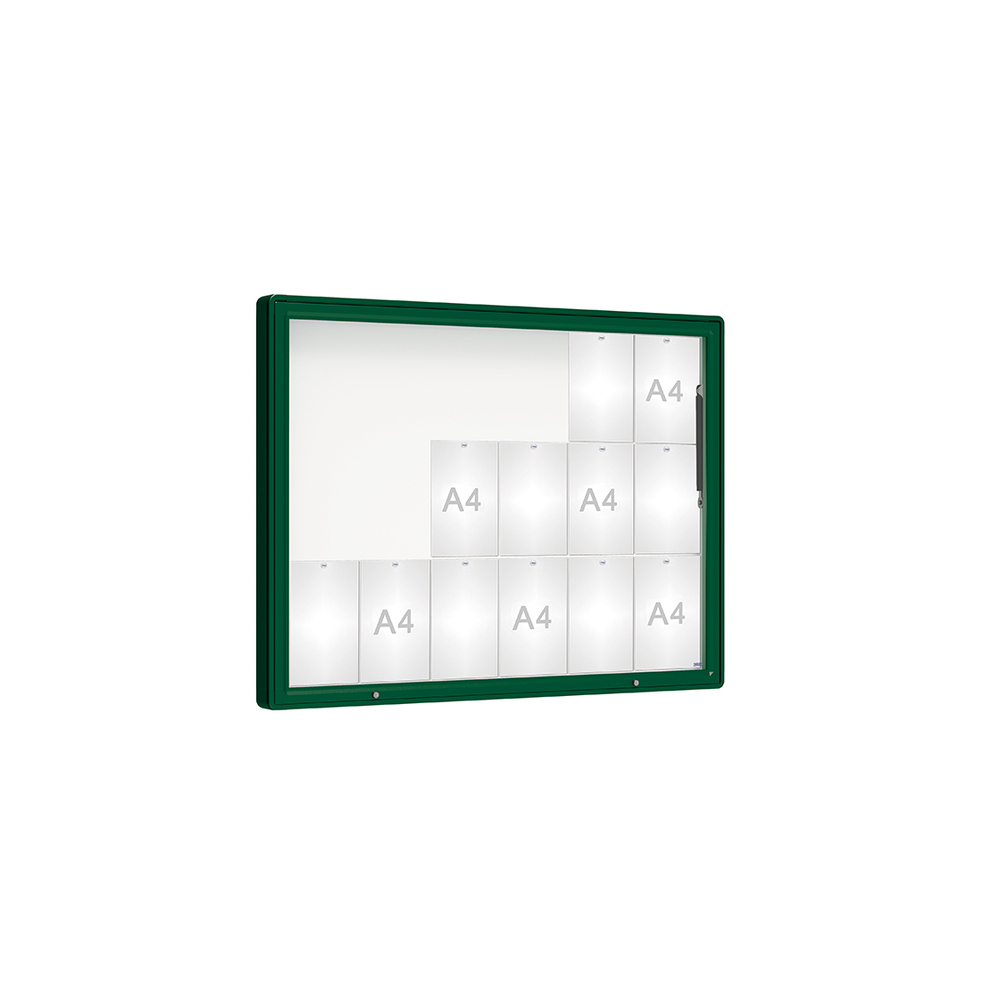 Vitrine 2000mm RAL6005 - Verre sécurisé - 18 A4 - 1000x1350mm - PROCITY - 410421.6005
