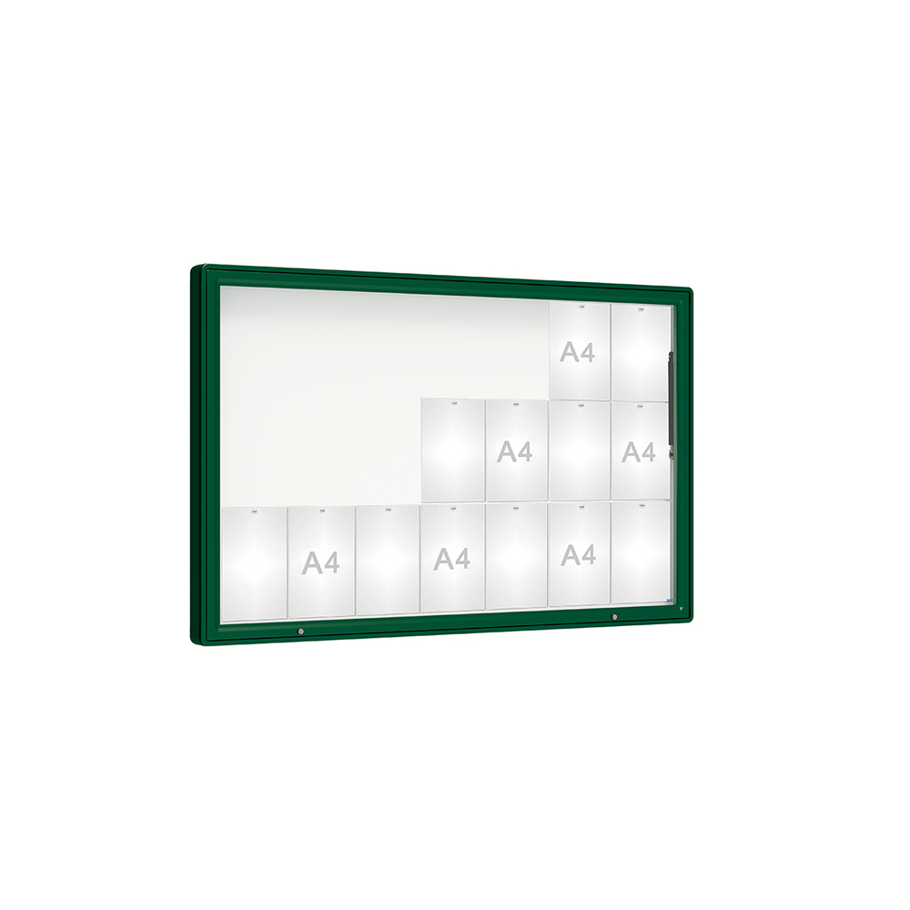 Vitrine 2000mm RAL6005 - Verre sécurisé - 21 A4 - 1000x1600mm - PROCITY - 410422.6005