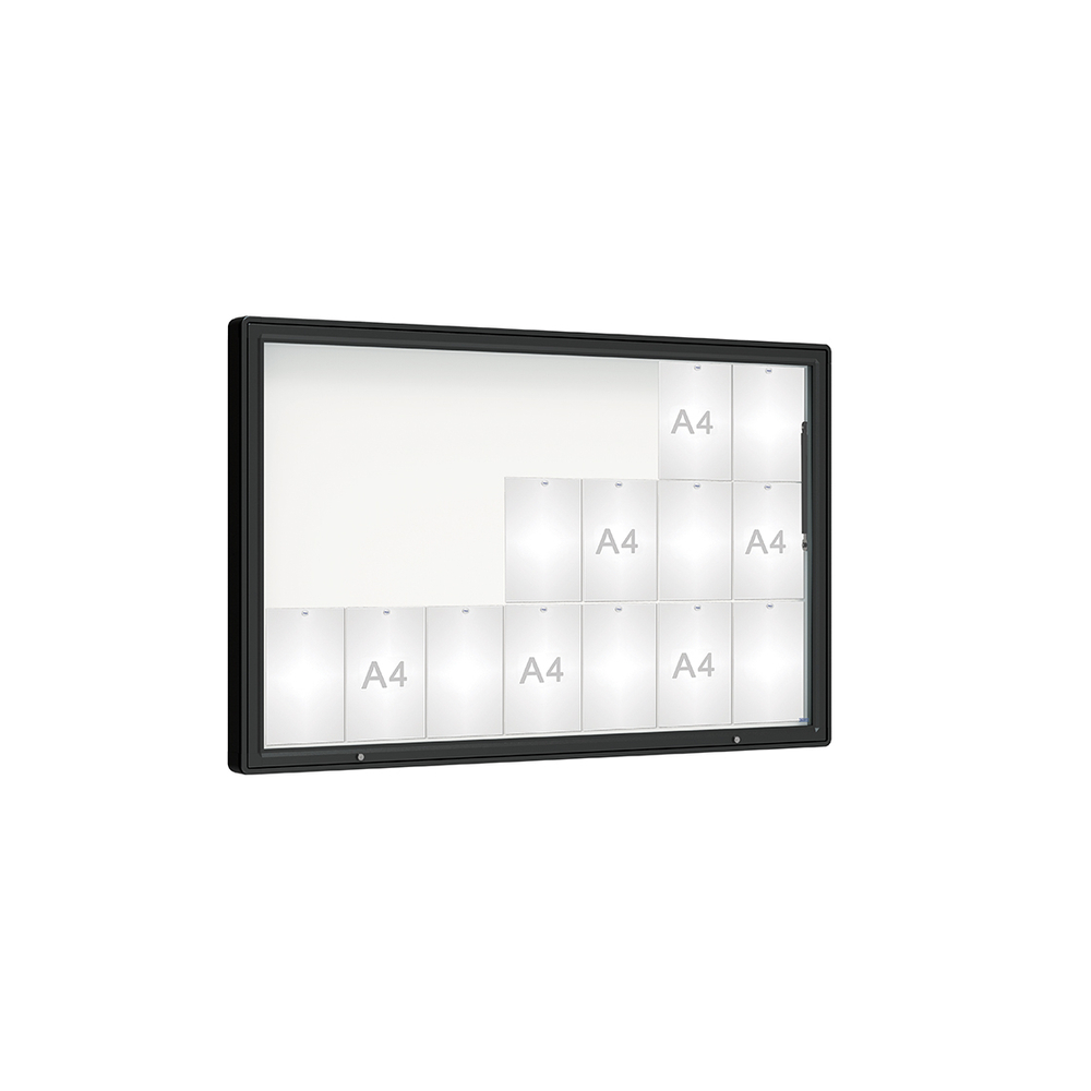 Vitrine 2000mm RAL9005 - Verre sécurisé - 21 A4 - 1000x1600mm - PROCITY - 410422.9005