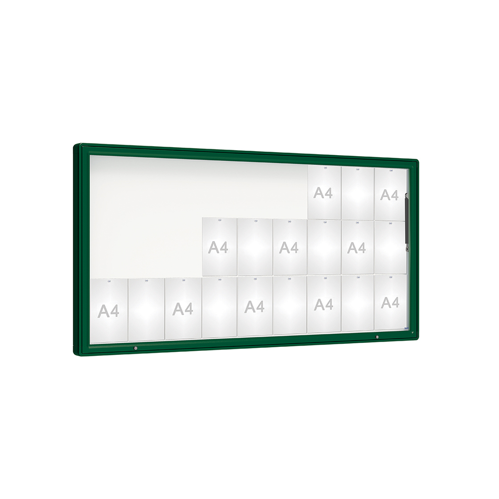 Vitrine 2000mm RAL6005 - Verre sécurisé - 27 A4 - 1000x2010mm - PROCITY - 410425.6005
