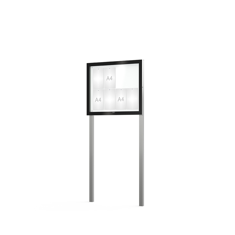 Vitrine Edge ép 54mm sur poteaux Sans bandeau-titre - 8 A4 - 800x950mm - PROCITY - 500303