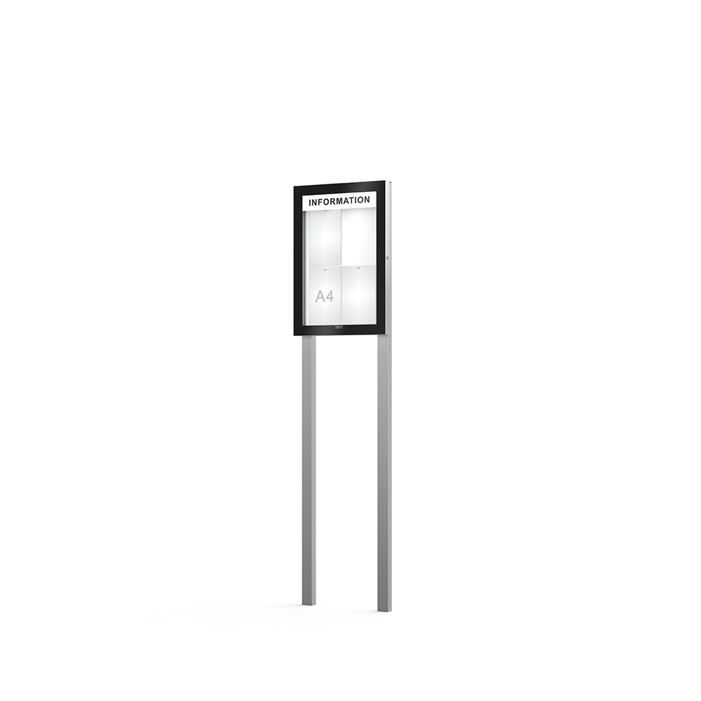 Vitrine Edge ép 54mm sur poteaux Bandeau-titre - 4 A4 - 760x530mm - PROCITY - 500311