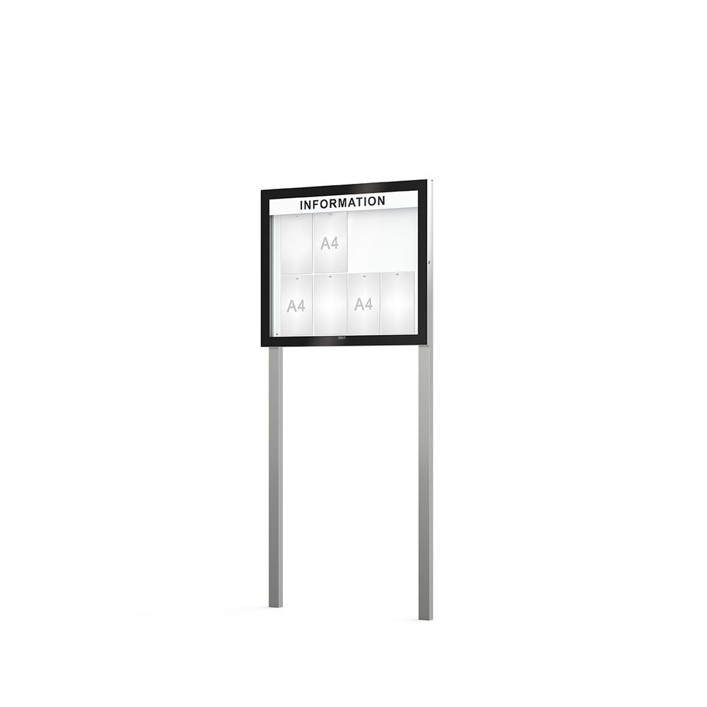 Vitrine Edge ép 54mm sur poteaux Bandeau-titre - 8 A4 - 800x950mm - PROCITY - 500313