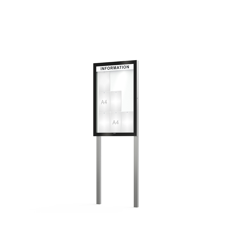 Vitrine Edge ép 54mm sur poteaux Bandeau-titre - 9 A4 - 1100x740mm - PROCITY - 500314