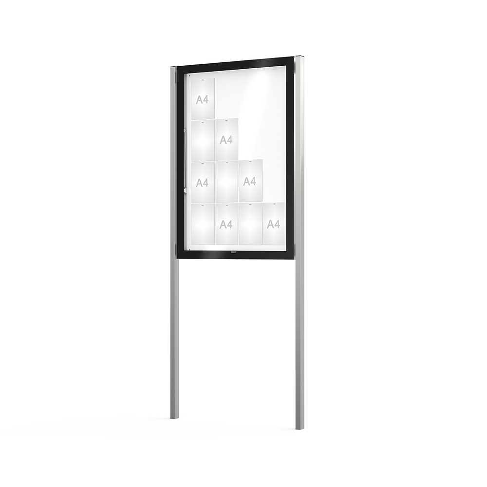 Vitrine Edge ép 80mm sur poteaux Sans bandeau-titre - 16 A4 - 1420x970mm - PROCITY - 501301
