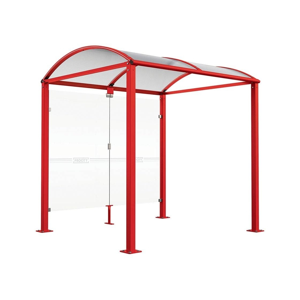 Abri vélos Voûte M bardages en verre RAL3020 - Abri vélos initial bardages de fond - Pieds fixes sur platines - PROCITY - 529020.3020