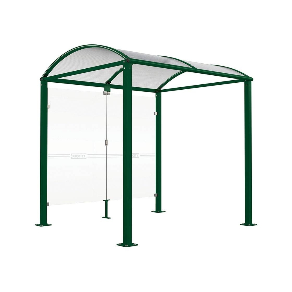 Abri vélos Voûte M bardages en verre RAL6005 - Abri vélos initial bardages de fond - Pieds fixes sur platines - PROCITY - 529020.6005