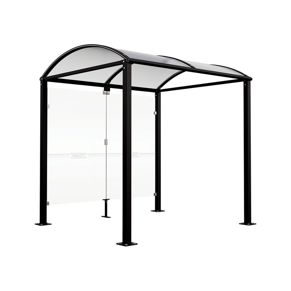 Abri vélos Voûte M bardages en verre RAL9005 - Abri vélos initial bardages de fond - Pieds fixes sur platines - PROCITY - 529020.9005