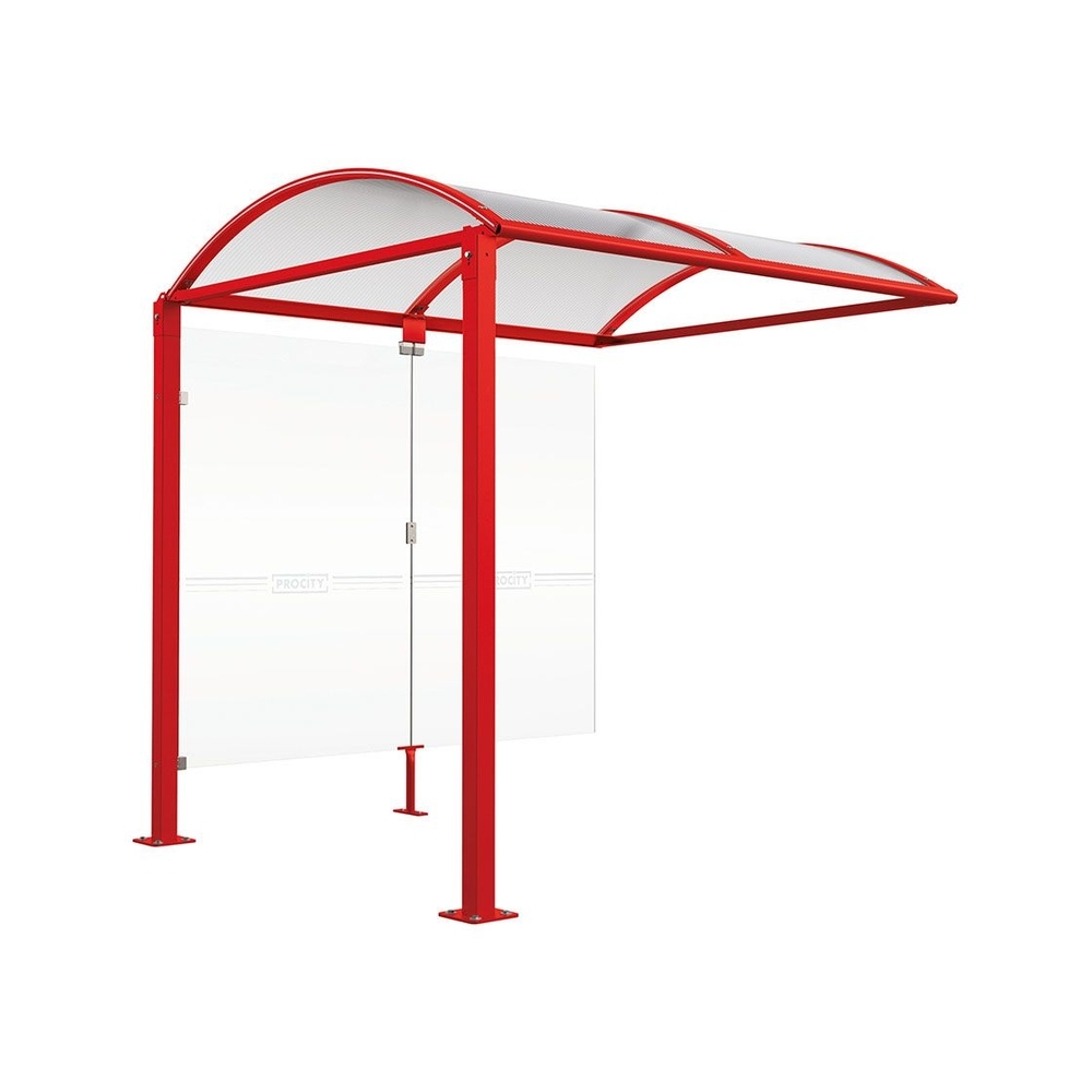 Abri vélos Voûte M bardages en verre RAL3020 - Abri vélos complémentaire bardages de fond - Pieds fixes sur platines - PROCITY - 529021.3020