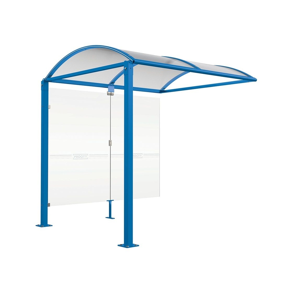 Abri vélos Voûte M bardages en verre RAL5010 - Abri vélos complémentaire bardages de fond - Pieds fixes sur platines - PROCITY - 529021.5010