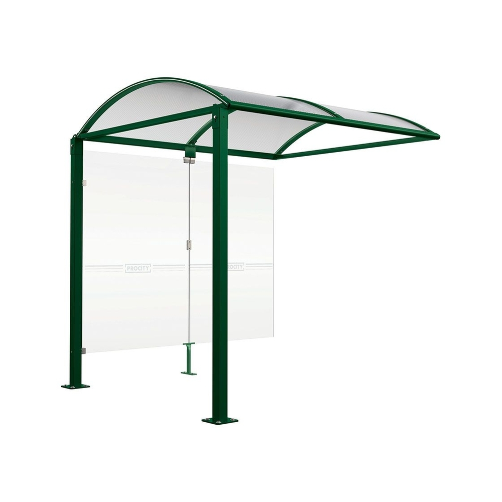 Abri vélos Voûte M bardages en verre RAL6005 - Abri vélos complémentaire bardages de fond - Pieds fixes sur platines - PROCITY - 529021.6005