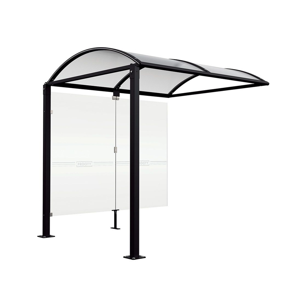 Abri vélos Voûte M bardages en verre RAL9005 - Abri vélos complémentaire bardages de fond - Pieds fixes sur platines - PROCITY - 529021.9005