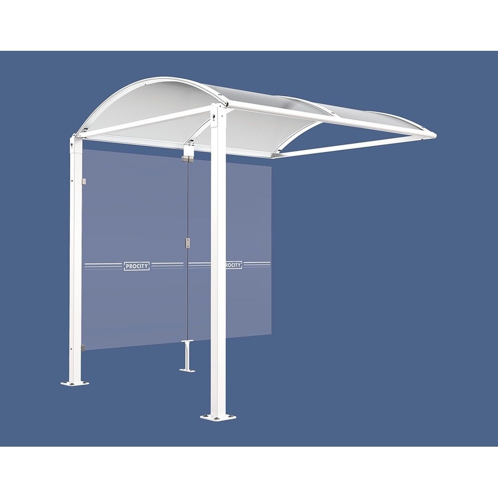 Abri vélos Voûte M bardages en verre RAL9010 - Abri vélos complémentaire bardages de fond - Pieds fixes sur platines - PROCITY - 529021.9010