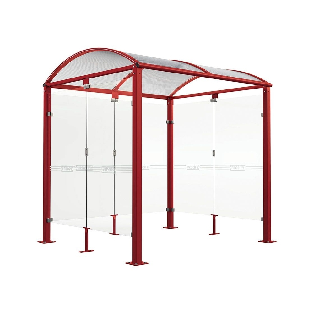 Abri vélos Voûte M bardages en verre RAL3004 - Tout-en-un Abri initial + bardages latéraux et de fond - Pieds fixes sur platines - PROCITY - 529022.3004