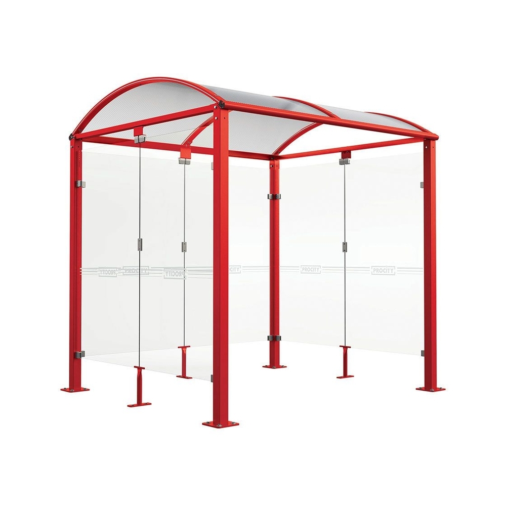 Abri vélos Voûte M bardages en verre RAL3020 - Tout-en-un Abri initial + bardages latéraux et de fond - Pieds fixes sur platines - PROCITY - 529022.3020