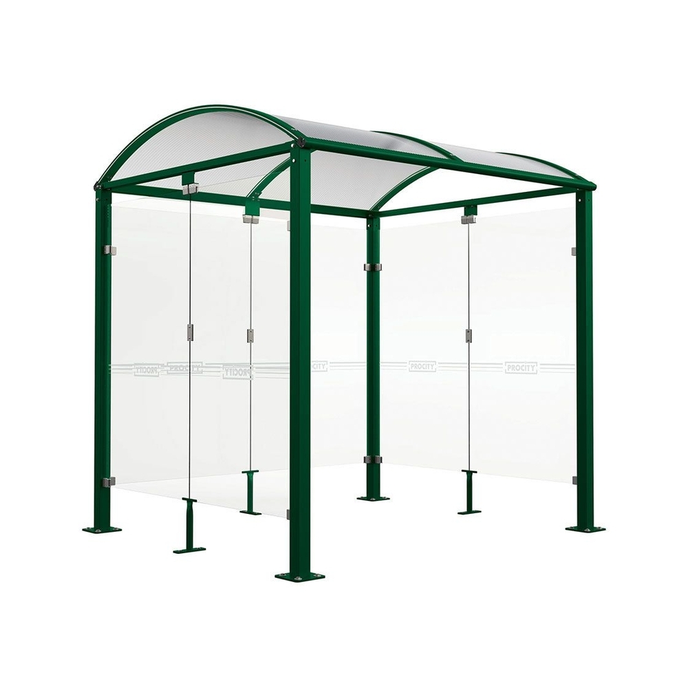 Abri vélos Voûte M bardages en verre RAL6005 - Tout-en-un Abri initial + bardages latéraux et de fond - Pieds fixes sur platines - PROCITY - 529022.6005