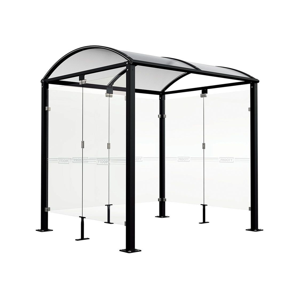 Abri vélos Voûte M bardages en verre RAL9005 - Tout-en-un Abri initial + bardages latéraux et de fond - Pieds fixes sur platines - PROCITY - 529022.9005