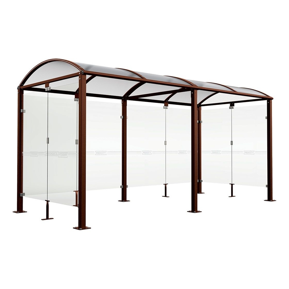 Abri vélos Voûte M bardages en verre Aspect Corten - Tout-en-un Abri initial + 1 extension + bardages latéraux et de fond - Pieds fixes sur platines - PROCITY - 529023.S025