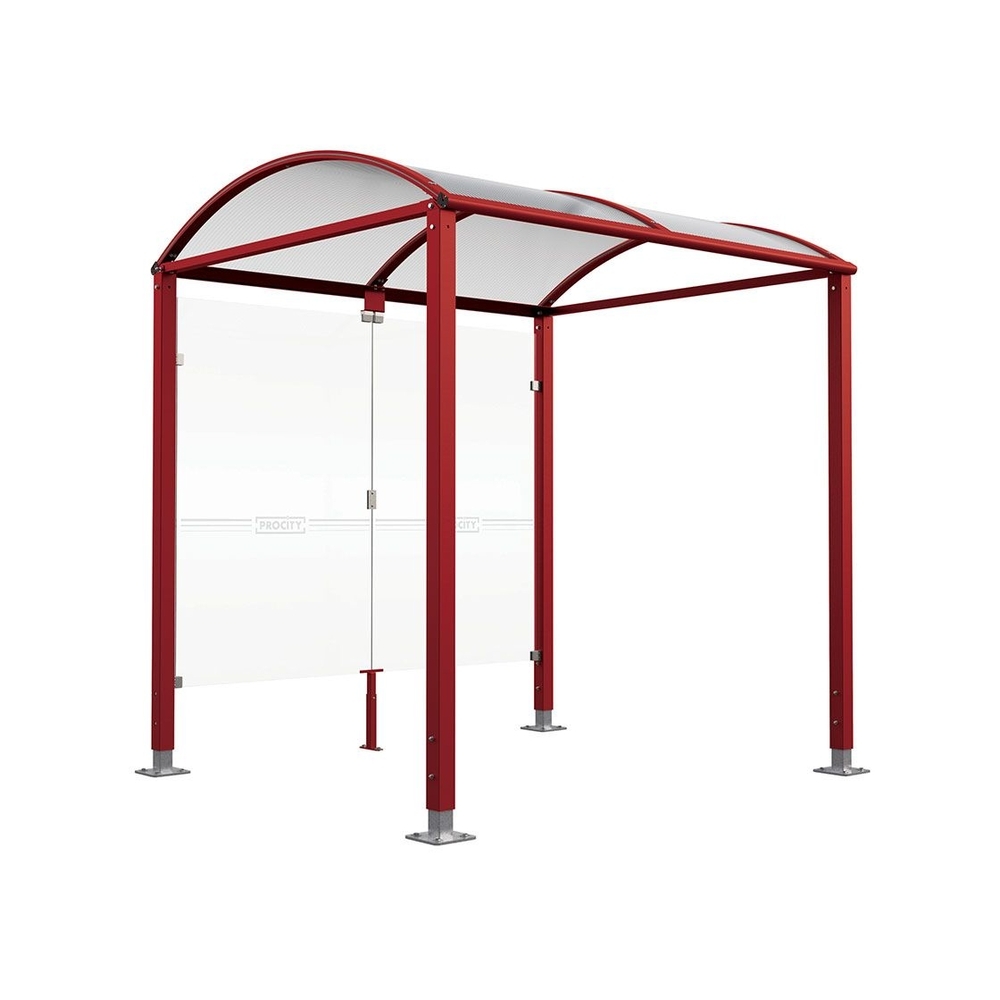 Abri vélos Voûte M bardages en verre RAL3004 - Abri vélos initial bardages de fond - Pieds réglables sur platines - PROCITY - 529024.3004